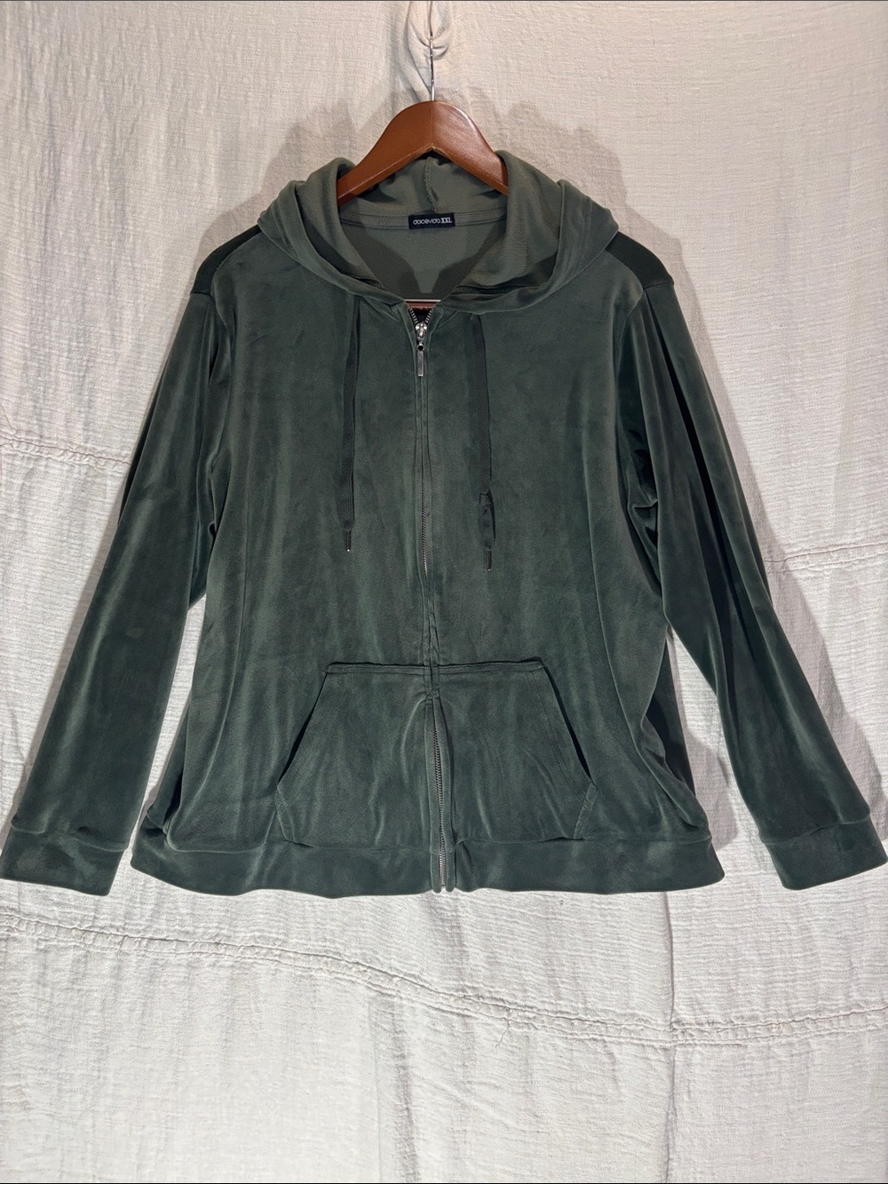 DolceVida Velour Full Zip Hoodie Jacket Dark Olive Green XXL